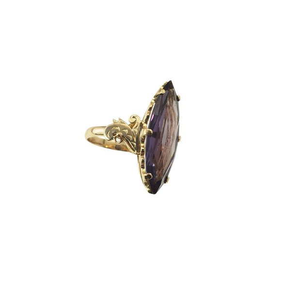 Vintage 14 Karat Yellow Gold Simulated Amethyst Ring Size 7 #12086 - Picture 4 of 8